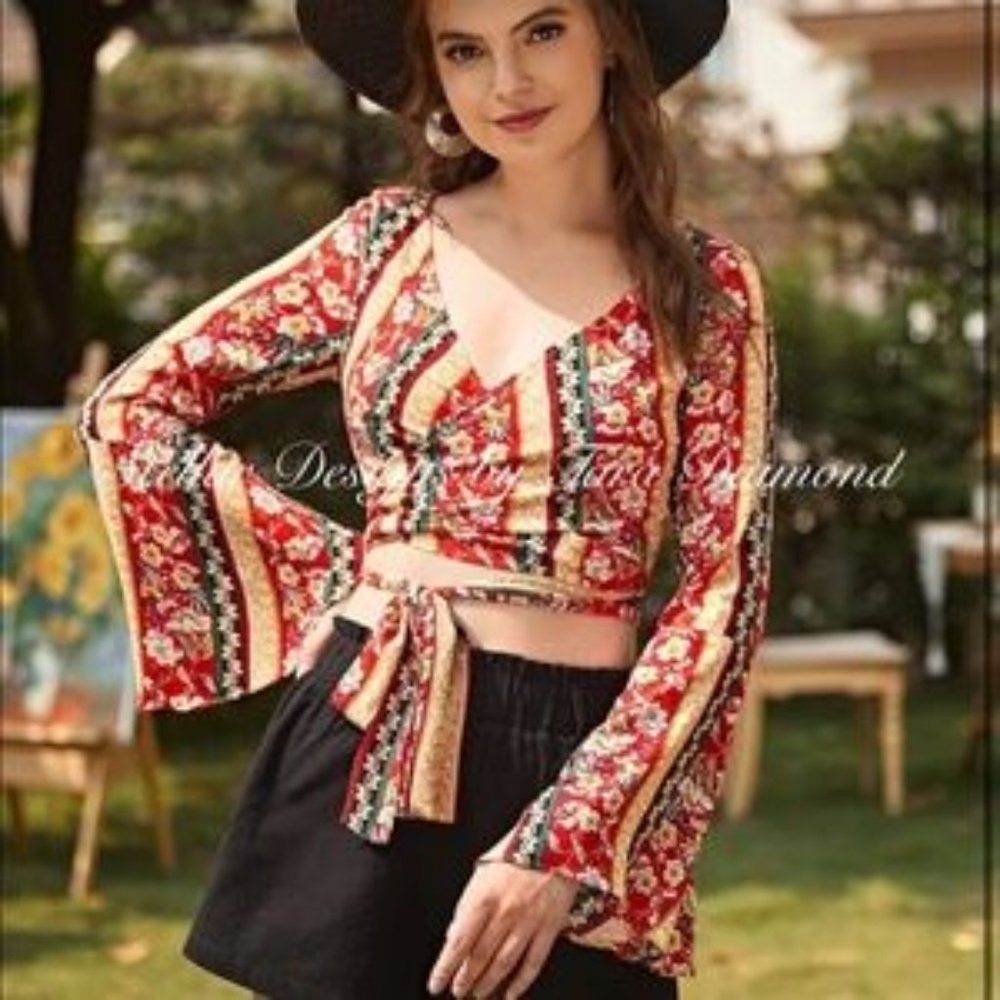 Multi-colored Boho Crop Top